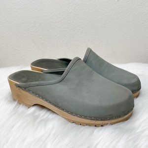 J. Crew Italian Made Slip On Wood & Leather Clogs